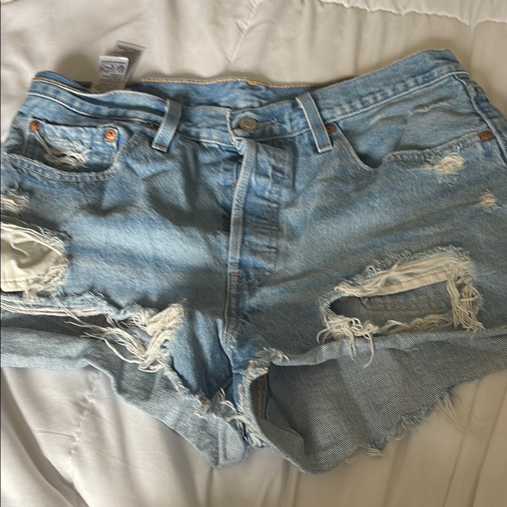 Levi's Blue Distressed Jean Shorts